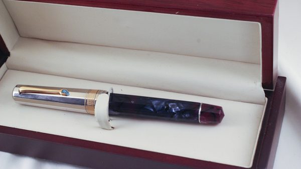Details about OMAS Celluloid Paragon Blue Royale | Burgundy Trim with 925 Sterling Silver Cap